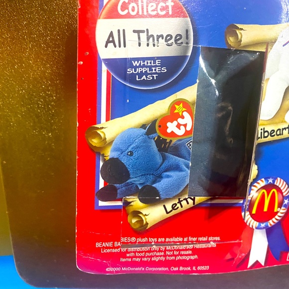 Ty BEANIE BABIES LEFTY THE DONKEY NEW McDONALDS VTG 2000 TOY PLUSH - Picture 6 of 8